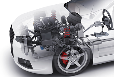 transparent view of a passenger vehicle engine in the car