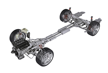 automotive driveline on a white background